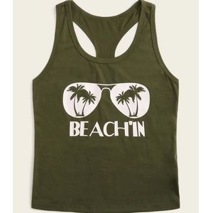 SHEIN Plus Letter & Tropical Graphic Razer Back Tank Top